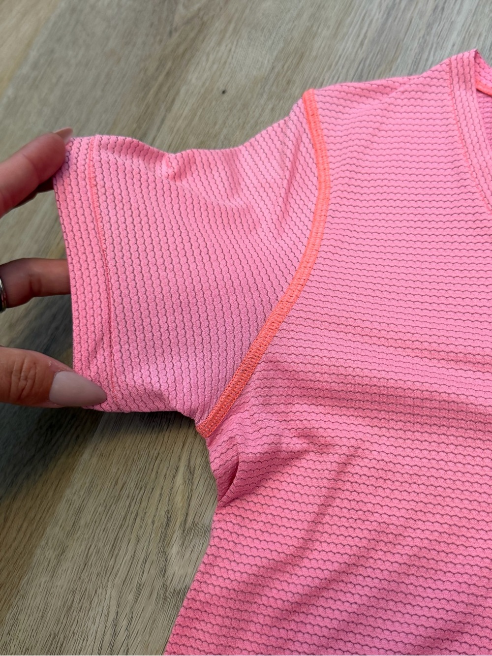 lululemon athletica Bright Pink Micro Stripw Short Sleeve Top - Picture 3 of 4